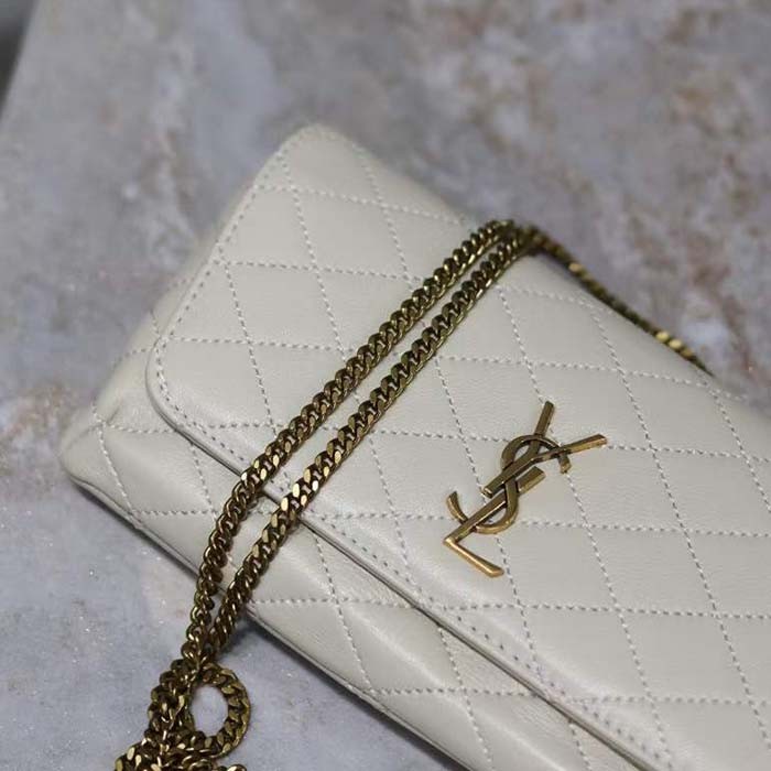 Saint Laurent YSL Women White Gaby Chain Phone Holder Quilted Lambskin Metal