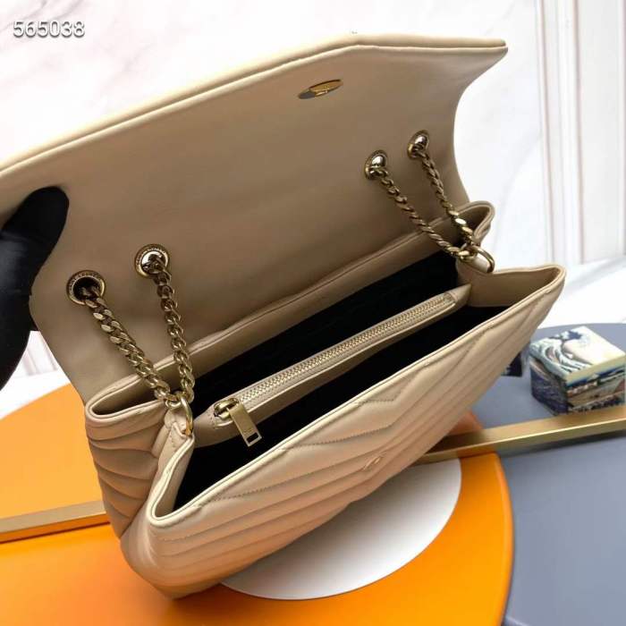 Saint Laurent YSL Women Medium Quilted Leather Beige Calfskin Leather Brass