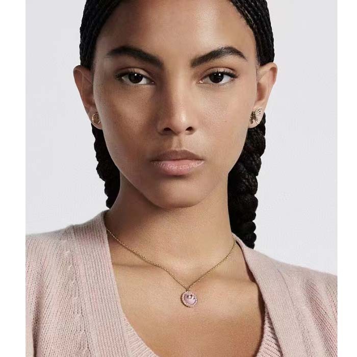 Dior Women Petit CD Necklace Pink-Finish Metal White Crystals