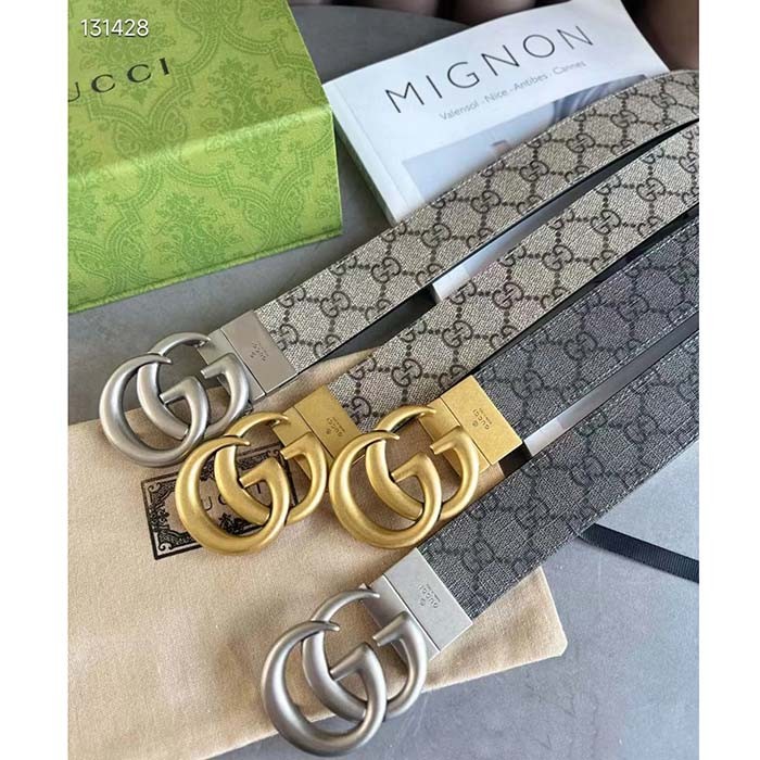 Gucci GG Unisex Marmont Reversible Belt Grey Black Supreme Canvas 3.8 CM Width