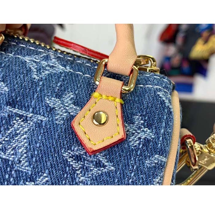 Louis Vuitton Women Micro Speedy Bag Charm Monogram Denim Canvas M01701