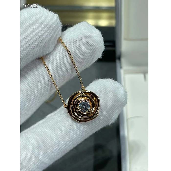 Dior Women CD Large Rose Dior Couture Necklace Pink Gold Diamonds 0.07 ct