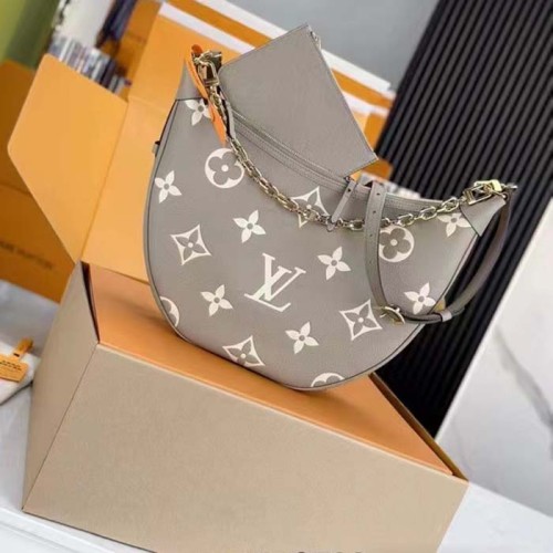 Louis Vuitton LV Women Loop Hobo Dove Gray Cream Monogram Empreinte Embossed Grained Cowhide Leather