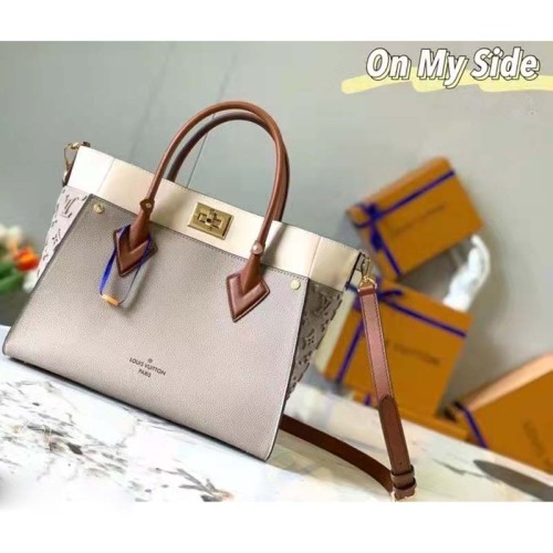 Louis Vuitton LV Women On My Side MM Tote Grey Twist Calfskin Monogram Nappa