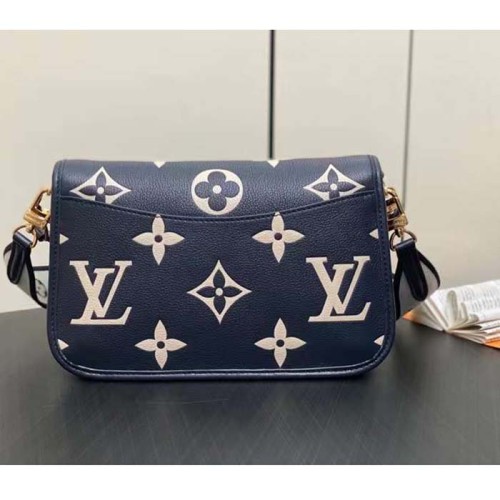 Louis Vuitton LV Women Diane Navy Blue Cream Monogram Empreinte Cowhide Leather M47161