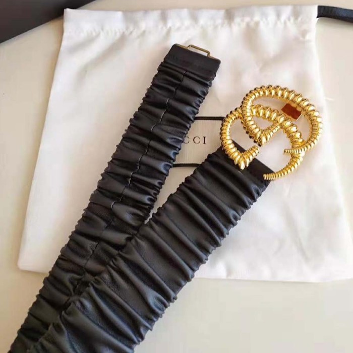 Gucci Unisex Belt with Torchon Double G Buckle in Black Leather