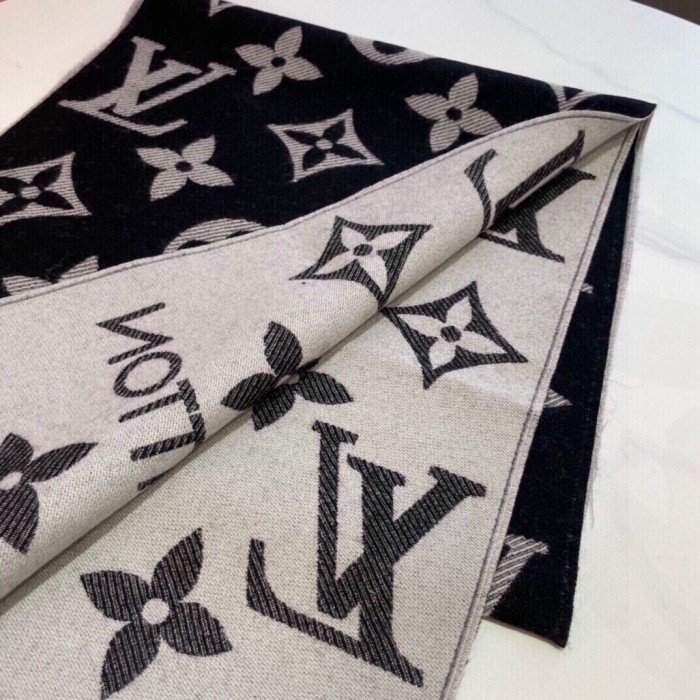Louis Vuitton LV Unisex Essential Scarf Black Wool Contrasting Monogram Motif Signature