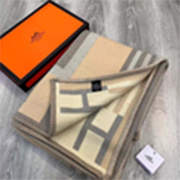 Hermes Unisex Wool Cashmere Pink Grey Beige Multifunction Blanket Scarf