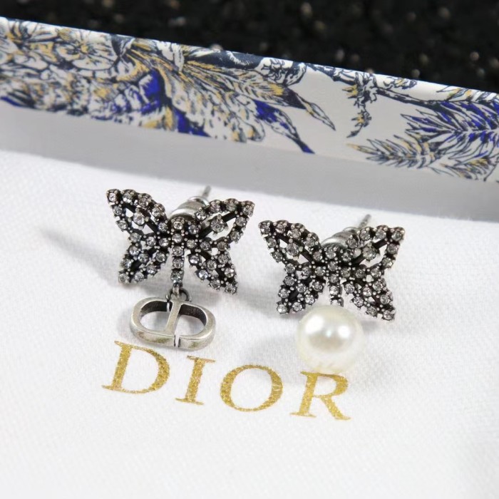Dior Women CD Papillon De Nuit Earrings Silver Metal Pearls