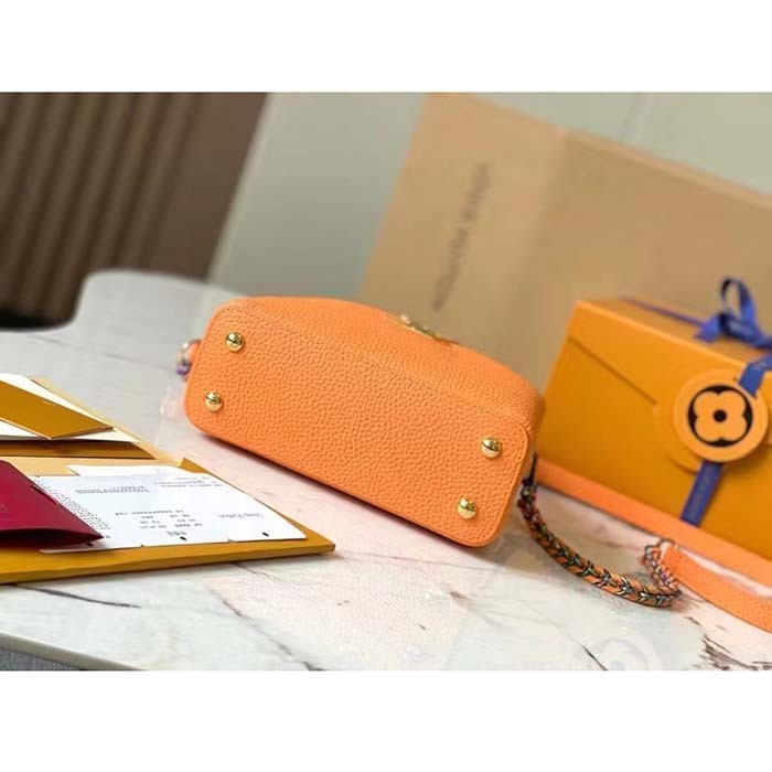 Louis Vuitton LV Women Capucines Mini Handbag Ocre Orange Taurillon Cowhide Leather