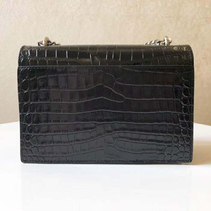Saint Laurent YSL Women Sunset Small Supple Crocodile Embossed-Black