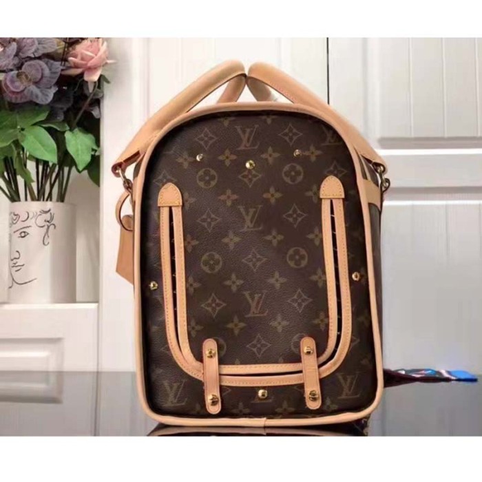 Louis Vuitton Unisex Dog Bag Carrier Brown Monogram Coated Canvas Cowhide Leather