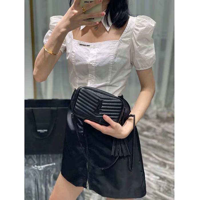 Saint Laurent YSL Women Mini Lou Quilted Leather Black Zip Closure