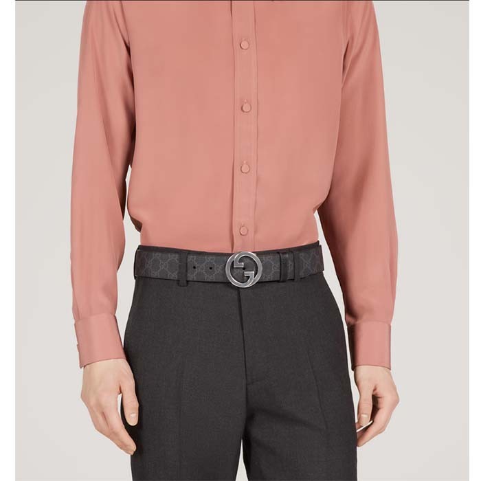 Gucci Unisex GG Blondie Belt Round Interlocking G Buckle Black GG Supreme Canvas