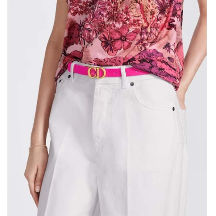 Dior Unisex CD Reversible Saddle Belt Golden Saddle Rani Pink Latte Smooth Calfskin