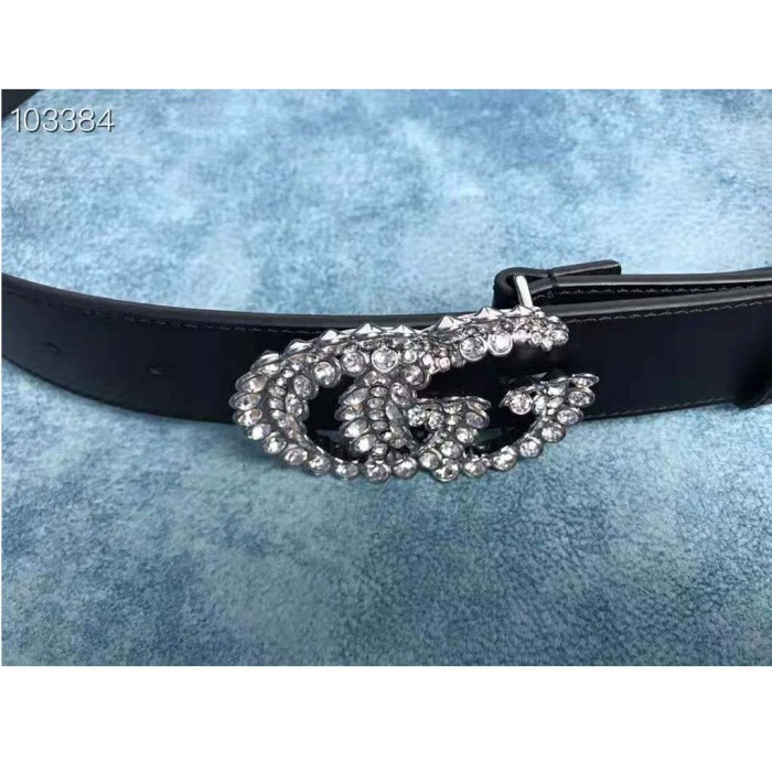 Gucci Unisex Leather Belt with Double G Buckle-Black