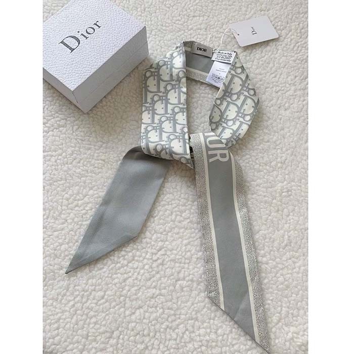 Dior Women CD Dior Oblique Mitzah Scarf Gray Silk Twill