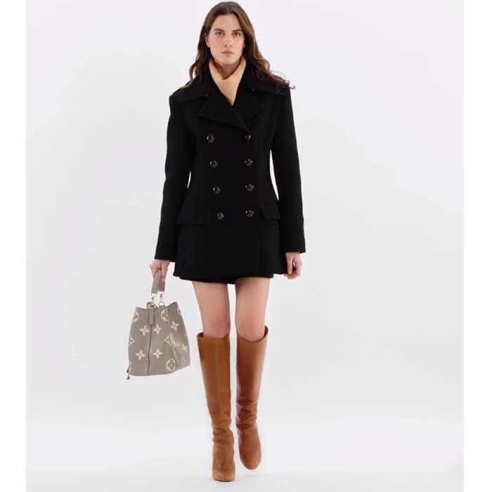 Louis Vuitton LV Women NéoNoé MM Bucket Bag Tourterelle Gray Cream Embossed Grained Cowhide Leather