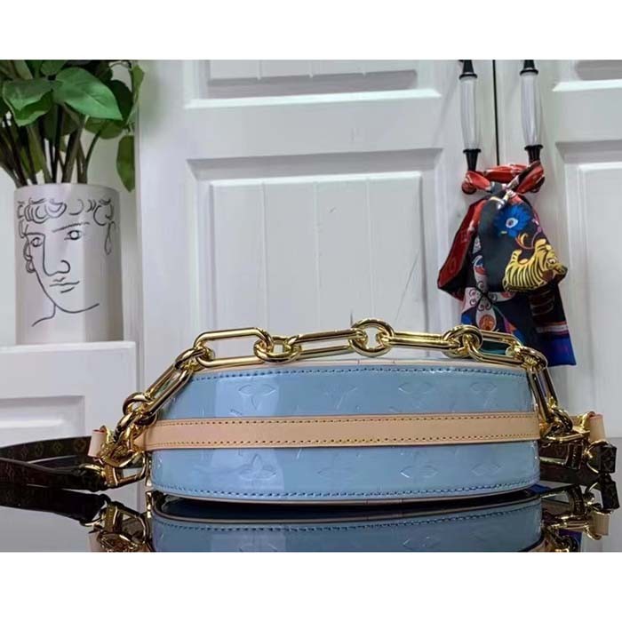 Louis Vuitton LV Women Croissant PM Sky Blue Monogram Vernis Embossed Cowhide Leather M24021