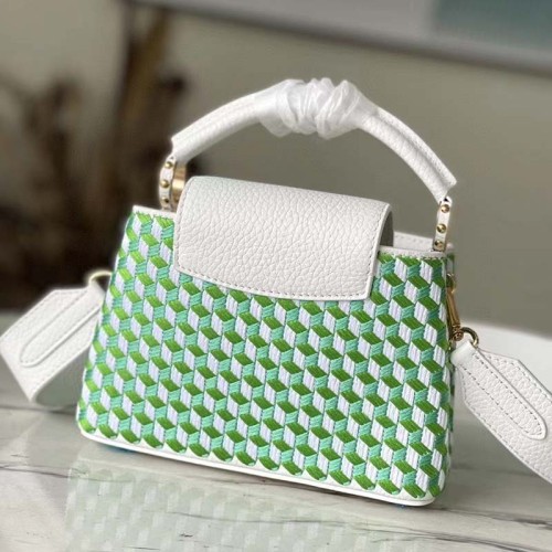 Louis Vuitton LV Women Capucines Mini White Green Taurillon Leather Textile Embroidery
