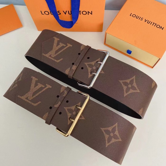 Louis Vuitton Unisex LV Oversized Buckle 90 MM Belt Brown Monogram Giant Calf Leather