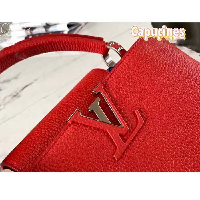 Louis Vuitton LV Women Capucines Mini Handbag Scarlet Red Taurillon Cowhide Leather