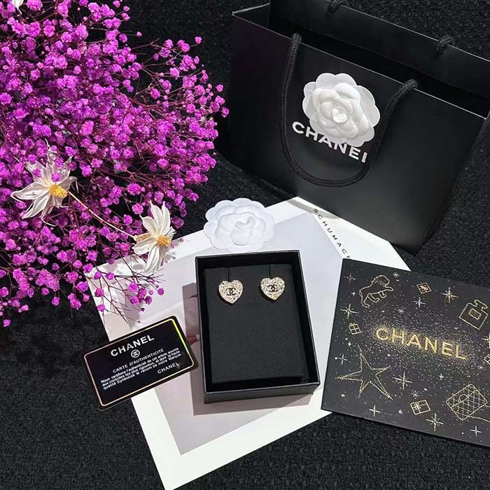 Chanel Women CC Pendant Earrings Black Metal Strass Gold Crystal