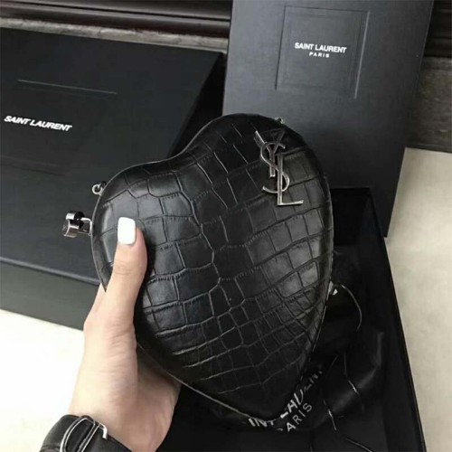 Saint Laurent YSL Women Love Box in Stamped Crocodile Leather-Black