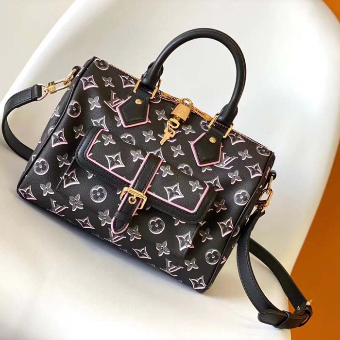 Louis Vuitton LV Women Speedy Bandoulière 25 Handbag Black Monogram Coated Canvas