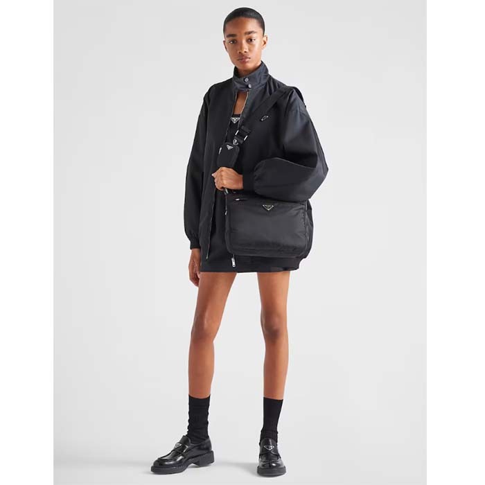 Prada Unisex Re-Nylon Bag Black Zipped Pocket Metal Hardware Zipper Closure