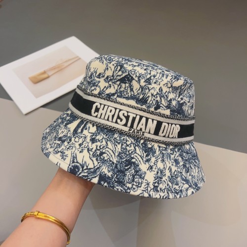 Dior Women CD Toile de Jouy Sauvage Small Brim Bucket Hat Vory Fluorescent Blue Technical Fabric