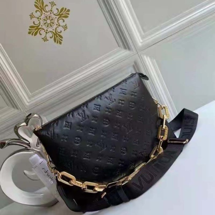 Louis Vuitton LV Women Coussin PM Handbag Black Monogram Embossed Puffy Lambskin