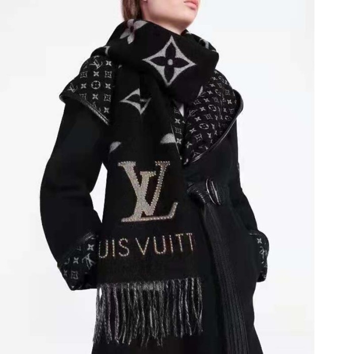 Louis Vuitton LV Unisex Studdy Reykjavik Scarf Black Cashmere Monogram