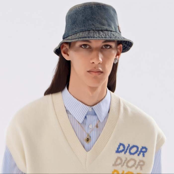 Dior Unisex CD Dior Denim Bucket Hat Blue Cotton Denim