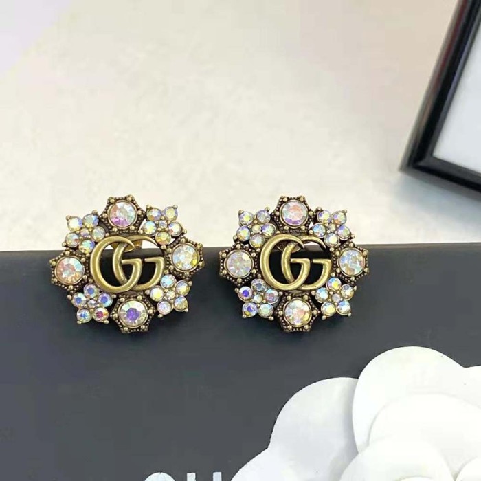 Gucci Women Double G Crystal Flowers Earrings