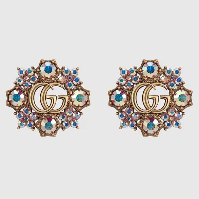Gucci Women Double G Crystal Flowers Earrings