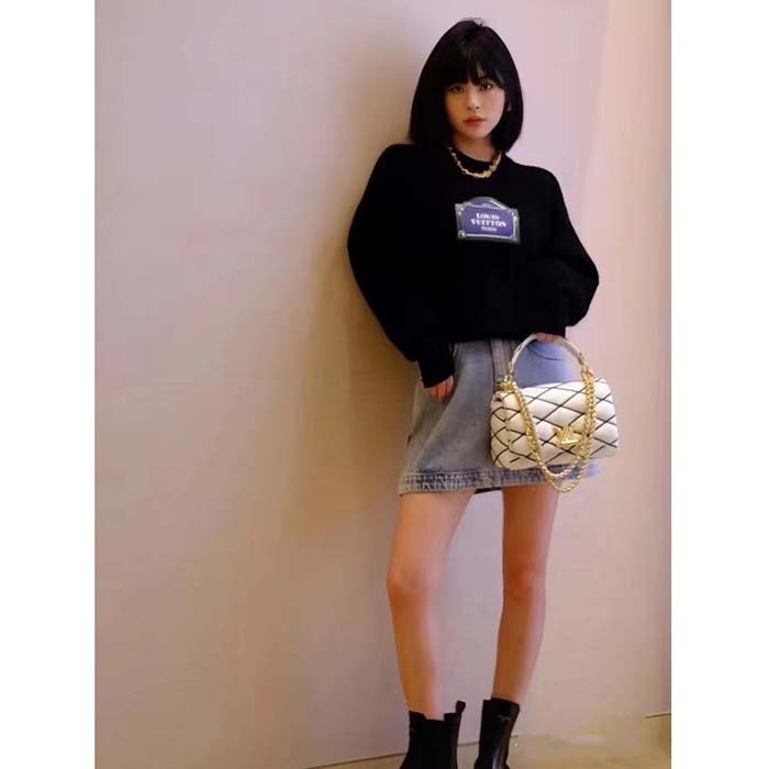 Louis Vuitton LV Women GO-14 MM White Black Lamb Leather Cowhide Leather