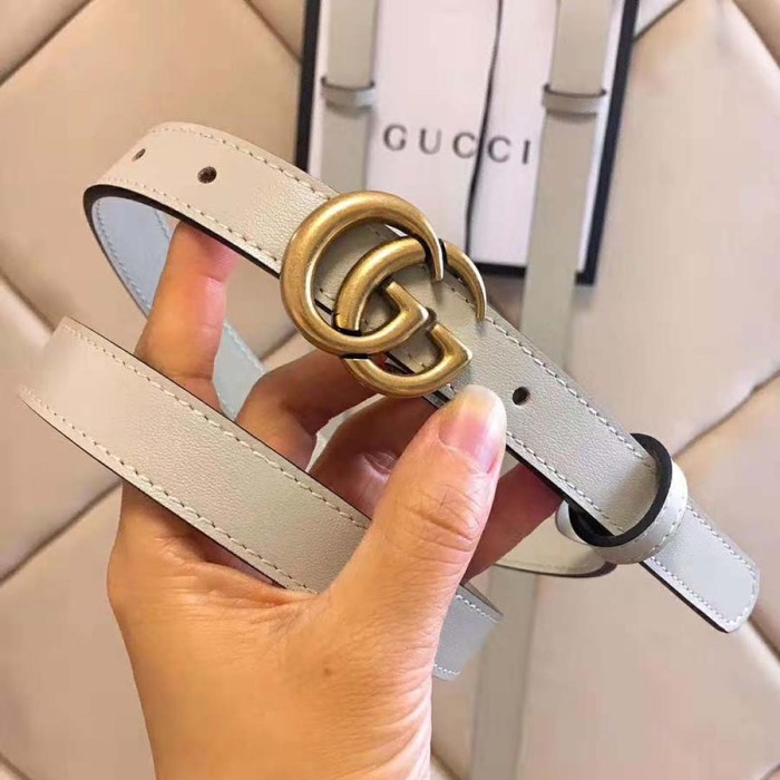 Gucci Unisex Leather Belt with Double G Buckle in 2cm Width-White