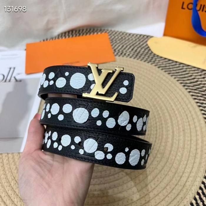 Louis Vuitton Unisex LV x YK LV Initiales 30 MM Reversible Infinity Dots Belt Black Leather