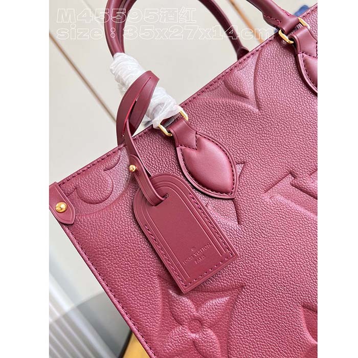 Louis Vuitton LV Women OnTheGo MM​ Wine Red Monogram Empreinte Embossed Grained Cowhide Leather