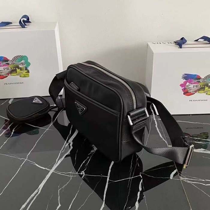 Prada Unisex Re-Nylon Saffiano Shoulder Bag Black Zipper Closure Fabric