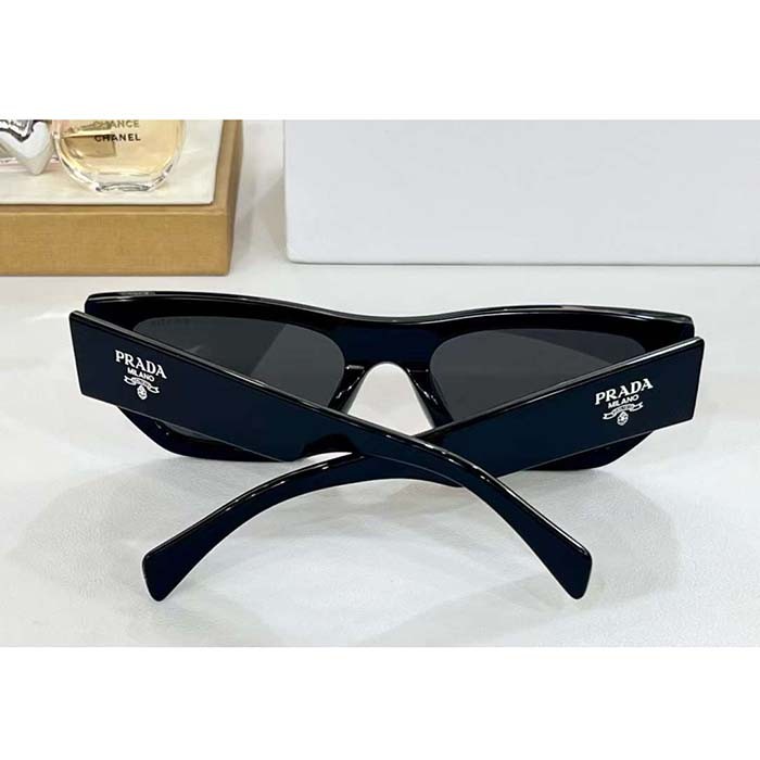 Prada Unisex Sunglasses Prada Logo Frame Compatible Graduated Lenses Black Standard Fit