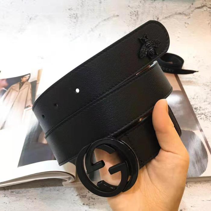 Gucci Unisex Leather Belt with Interlocking G in Black Leather