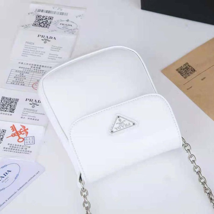 Prada Women Brushed Leather Mini-Bag-White