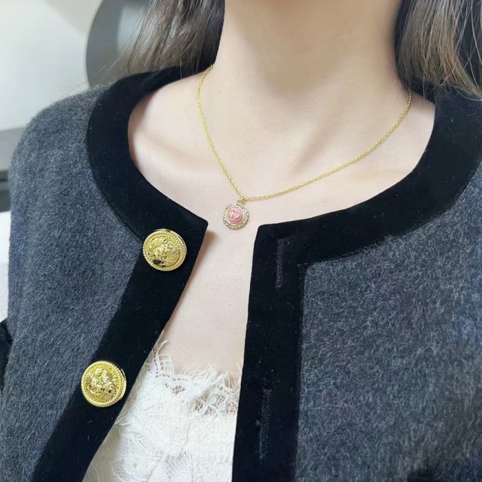 Dior Women Petit CD Necklace Pink-Finish Metal White Crystals