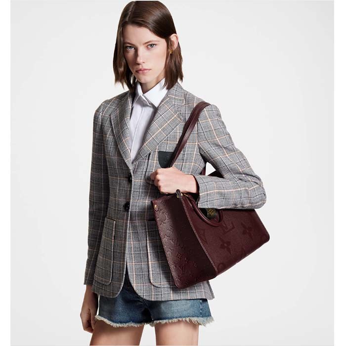 Louis Vuitton LV Women OnTheGo MM​ Wine Red Monogram Empreinte Embossed Grained Cowhide Leather