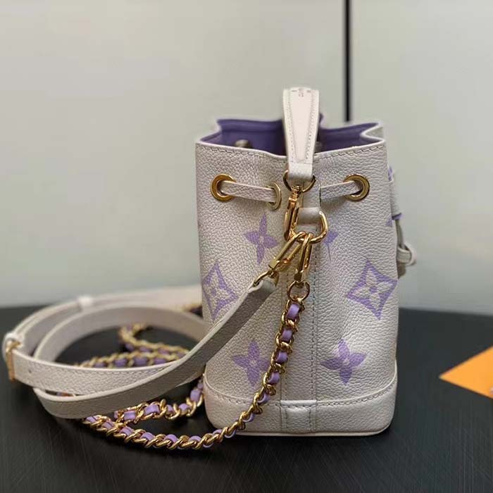 Louis Vuitton LV Women Nano Noé Latte White Mauve Monogram Empreinte Embossed Supple Grained Cowhide Leather