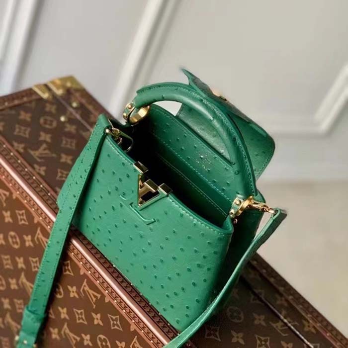 Louis Vuitton LV Women Capucines Mini Menthe Mint Ostrich Leather Monogram Flower