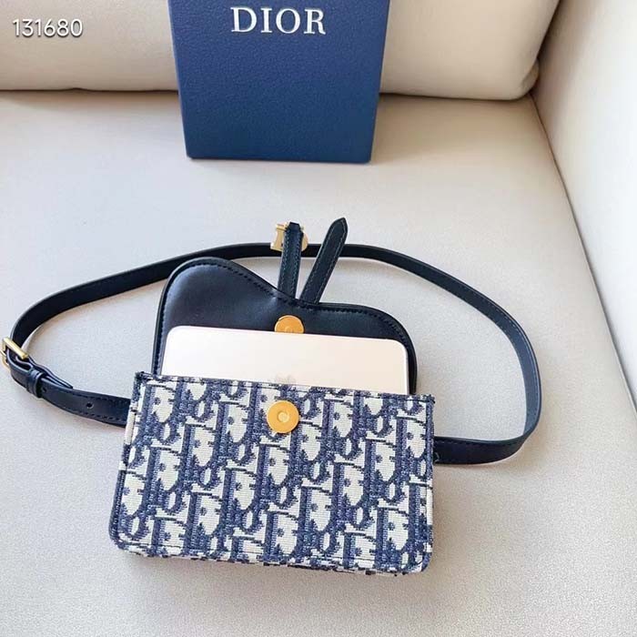Dior Unisex CD Saddle Belt Pouch Blue Oblique Jacquard Front 'D' Stirrup