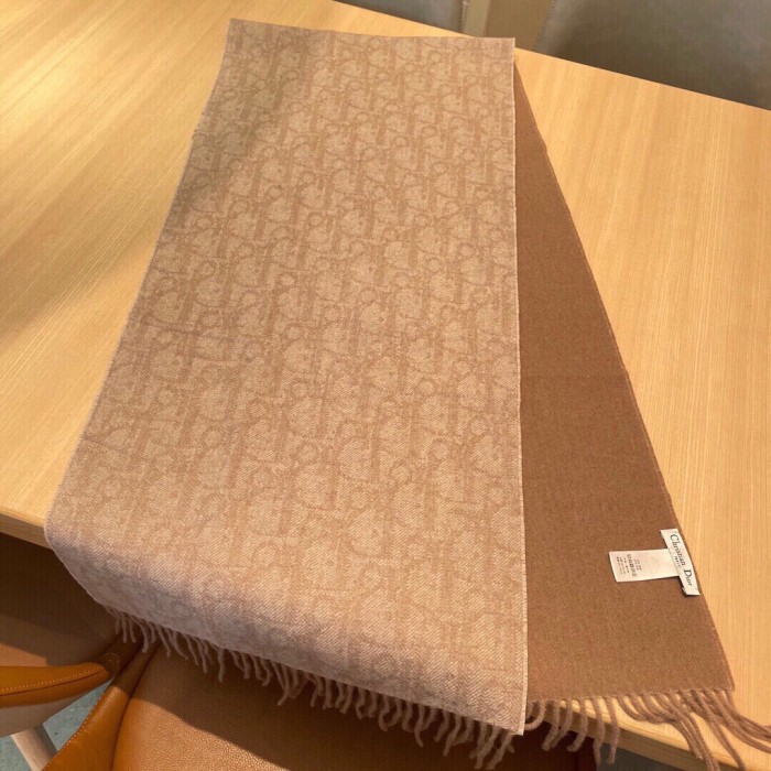 Dior Unisex CD Dior Oblique Double-Sided Blanket Jacquard Side Beige Cashmere Wool